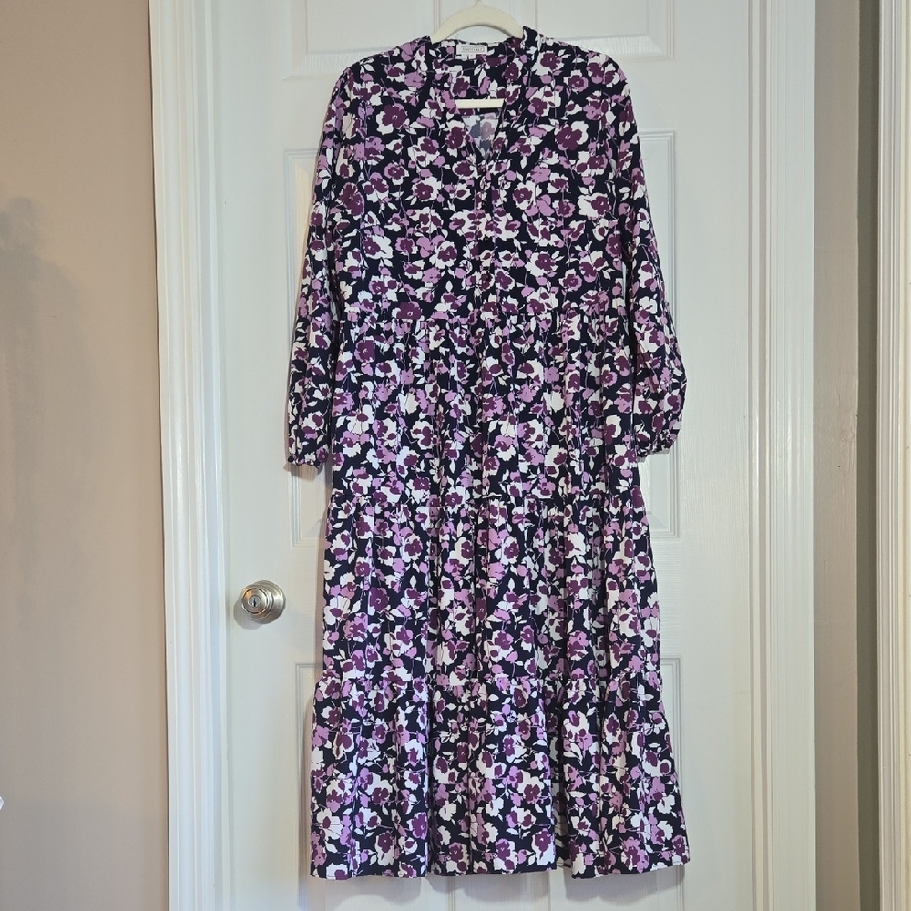 Sweetsalt Purple Navy Whit Teiered Floral Midi Dress Size Large